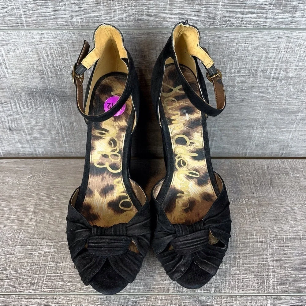Sam Edelman sz 8.5 Qiana black suede platform wedge peeptoe heels